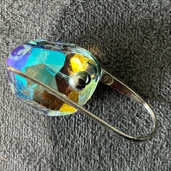 Swarovski Cushion Drop Earrings – Aquamarine AB (Aurora Borealis) Finish Rhodium - Picture 7 of 7